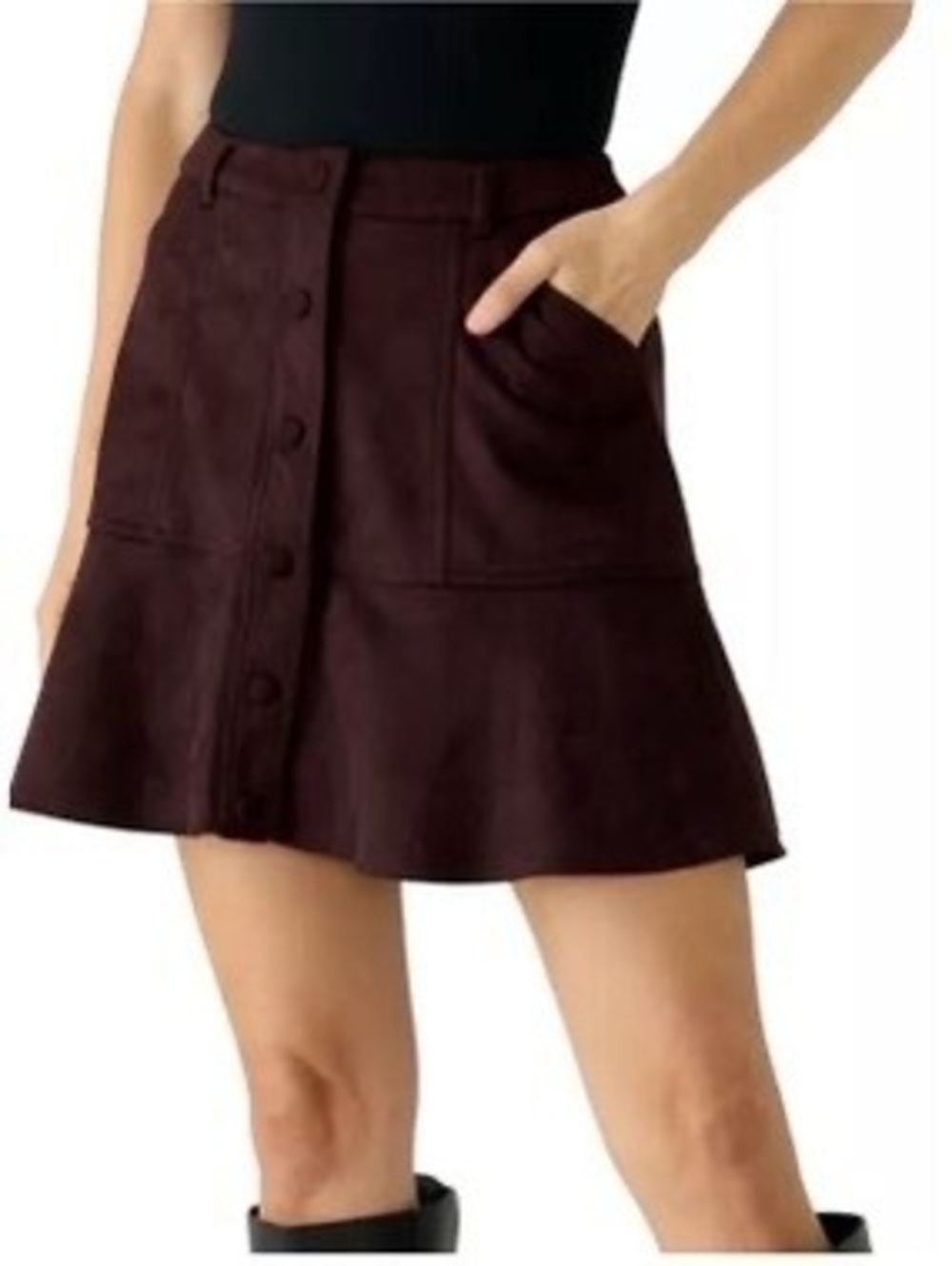 Draper James Faux Suede Button Front Flounce Mini Skirt Brown Womens 14 EUC